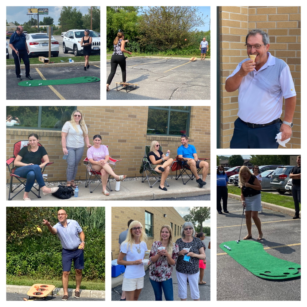 Roth Mosey and Partners enjoying bocce ball, mini putt, ice cream, and cornhole at the august 26, 2021 office social
